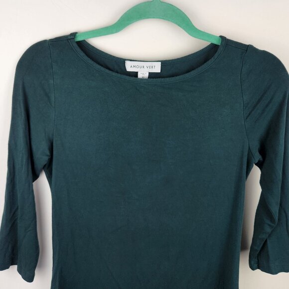 Amour Vert Soft Stretchy Modal 3/4 Sleeve Top Green sz XS Flawed - Picture 3 of 8